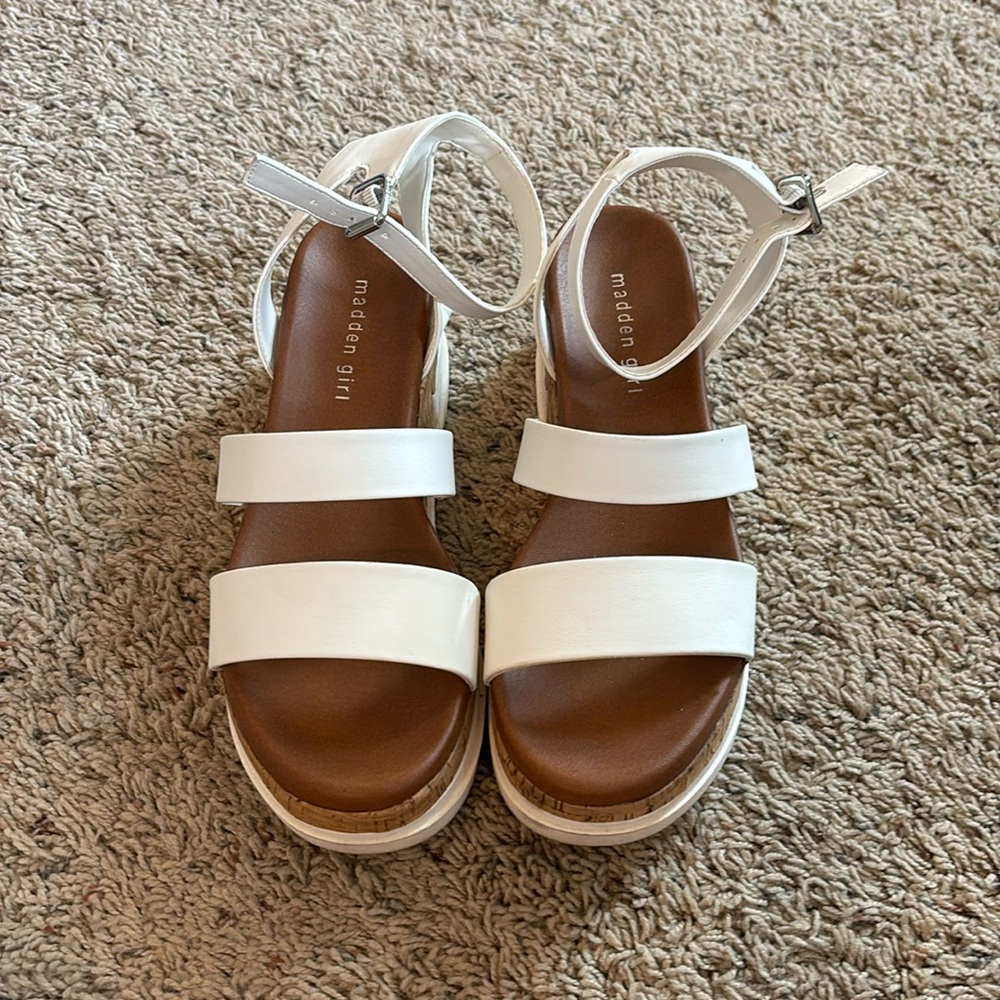 Madden Girl White Strap Brown Tan Platform Sandals